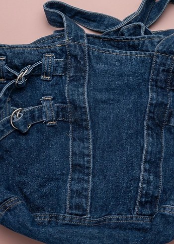 Diğer Koyu Mavi Denim Genis Omuz Cantasi
