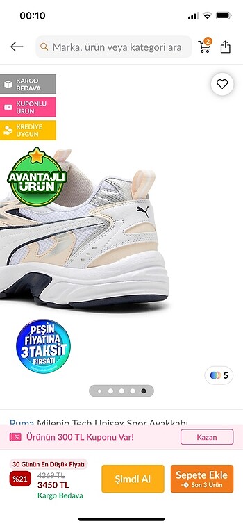 38 Beden beyaz Renk puma spor ayakkabı