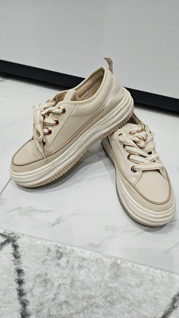 Bej Platform Topuklu Kadın Spor Ayakkabı - Görsel 2