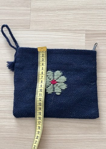 Mavi Nakışlı Püsküllü Örgü Kadın Portföy Çanta - Görsel 5