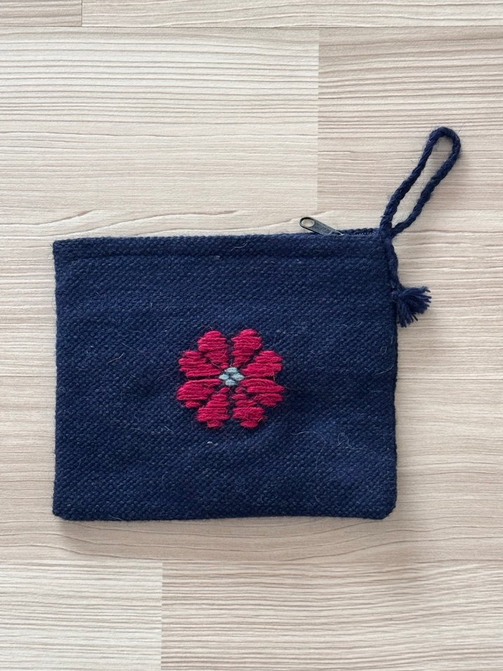 Mavi Nakışlı Püsküllü Örgü Kadın Portföy Çanta - Görsel 2