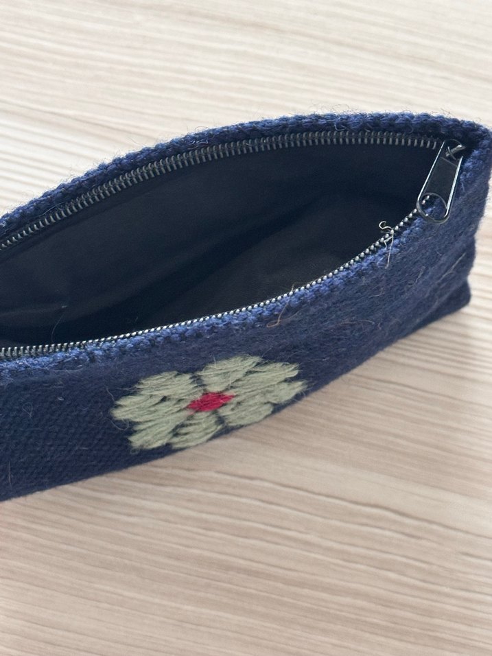 Mavi Nakışlı Püsküllü Örgü Kadın Portföy Çanta - Görsel 3
