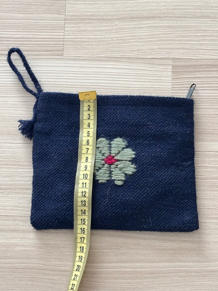 Mavi Nakışlı Püsküllü Örgü Kadın Portföy Çanta - Görsel 5