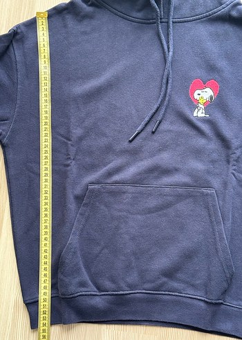 Kapüşonlu, Baskılı, Bol Kesim Mavi Sweatshirt - Görsel 3