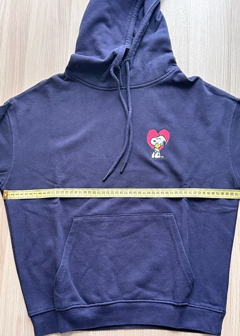 Kapüşonlu, Baskılı, Bol Kesim Mavi Sweatshirt - Görsel 2