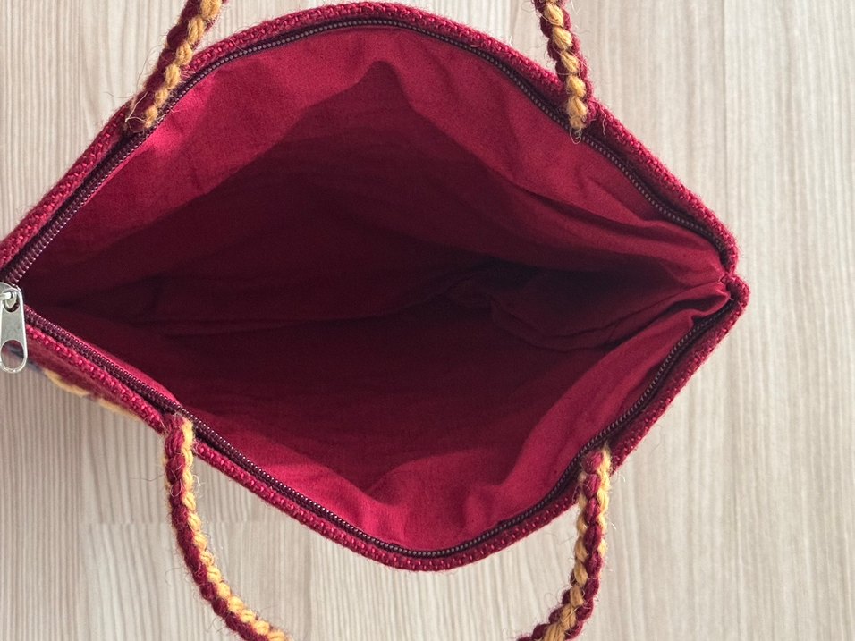 Bordo Nakışlı Örgü Bohem Kadın Çanta - Görsel 3