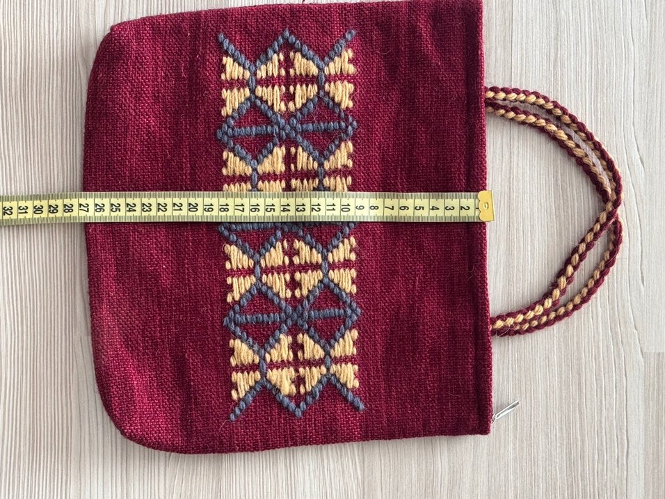 Bordo Nakışlı Örgü Bohem Kadın Çanta - Görsel 5