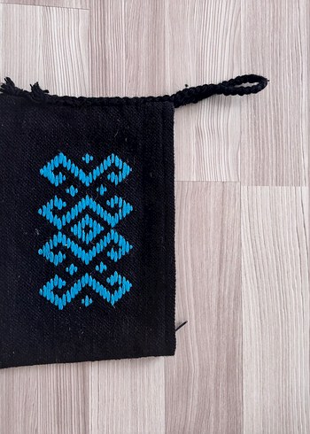 Mavi Nakışlı Kadın Örgü Clutch Çanta - Görsel 2