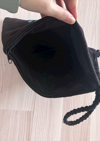 Mavi Nakışlı Kadın Örgü Clutch Çanta - Görsel 3