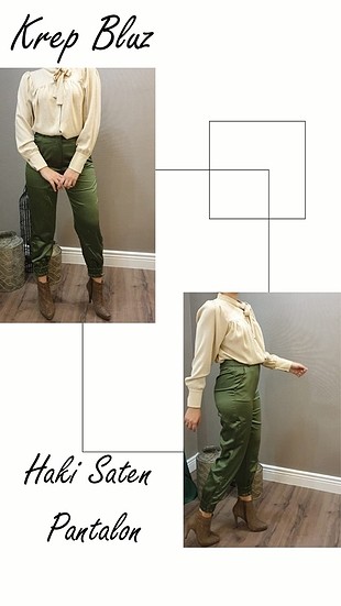 Haki rengi zara model saten kargo pantalon