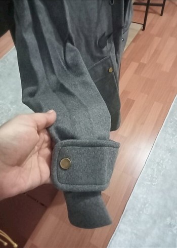 m Beden gri Renk Gri Kürklü Midi Kadın Kaban