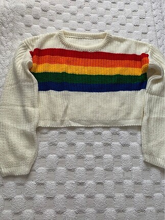 Diğer Gökkuşağı renkli crop top kazak