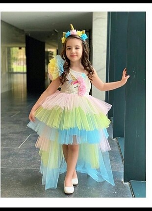 Kız çocuk gelinlik, abiye,elbise unicornlu kostüm 