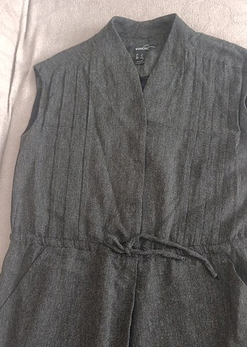 Gri Keten Kemerli Hamile Midi Elbise - Görsel 2