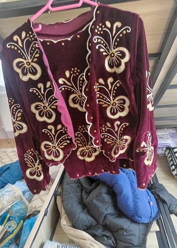 Bordo Nakışlı salvar takımı 3 parça