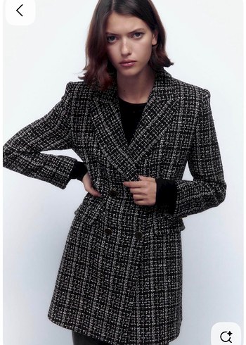 Zara Dugmeli Siyah Kareli Kadin Blazer Ceket