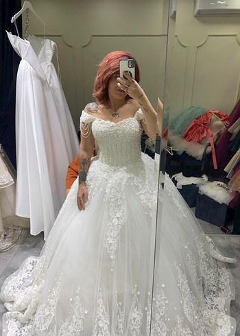 Gelinlik Romantik Dantel Detayli Beyaz Gelinlik