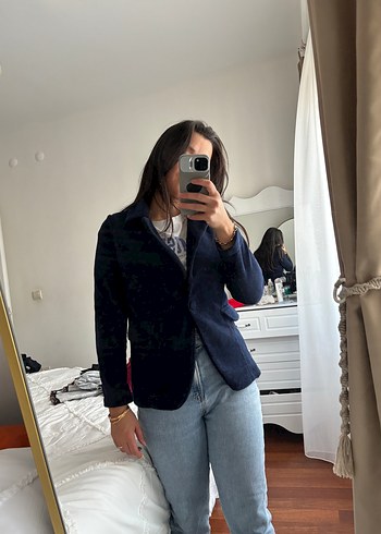 Zara Lacivert Kadife Blazer Ceket