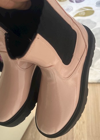 Zara Zara pembe bot kalın taban çizme deri
