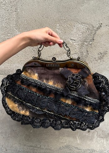 American Vintage Gotik Vintage Siyah Dantel El Cantasi