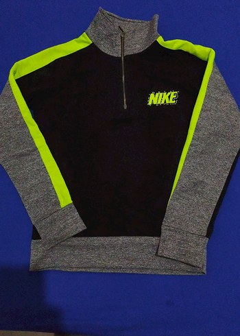 Nike Neon Detayli Gri Siyah Yarim Fermuarli Sweatshirt