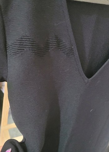 s Beden V Yaka Siyah Midi Kadın Elbise kalin triko