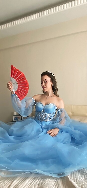 38 Beden mavi Renk Nişan elbisesi