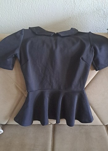 Siyah Kısa Kollu bebe yaka Bluz