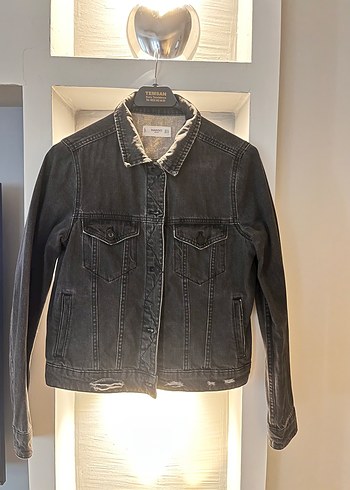 Mango Gri Kadin Denim Ceket Dugmeli Regular Fit