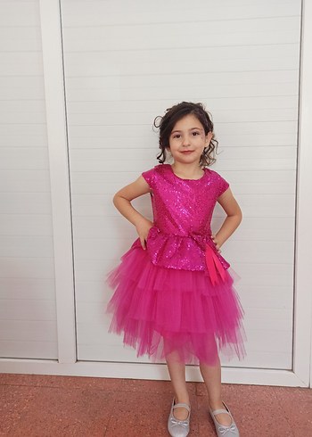 Pembe Parlak Çocuk Abiye Elbise gelinlik