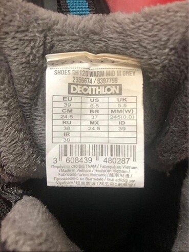 37 Beden gri Renk DECATHLON KAR BOTU ERKEK ÇOCUK 39 numara