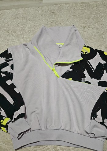 Lila  Yarım Fermuarlı Baskılı Kadın Sweatshirt - Görsel 2