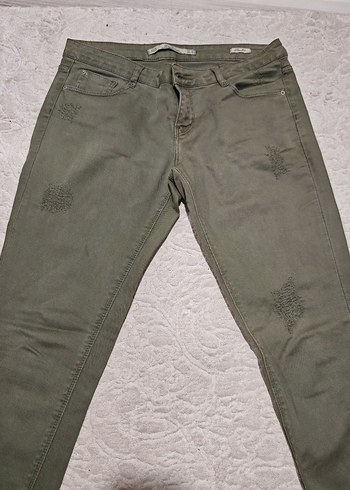 Asker yeşili Düğmeli Kadın Denim Pantolon - Görsel 2