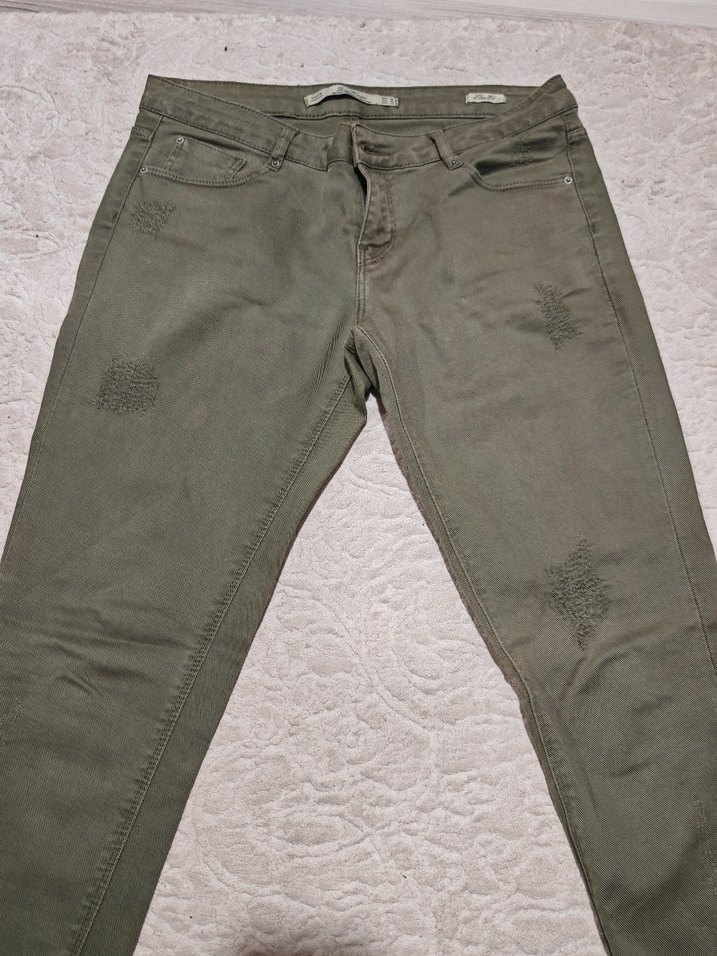 Asker yeşili Düğmeli Kadın Denim Pantolon - Görsel 2