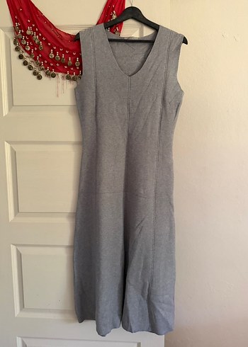 Gri Denim Uzun Askılı Elbise - Görsel 3