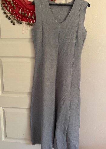 Gri Denim Uzun Askılı Elbise - Görsel 2