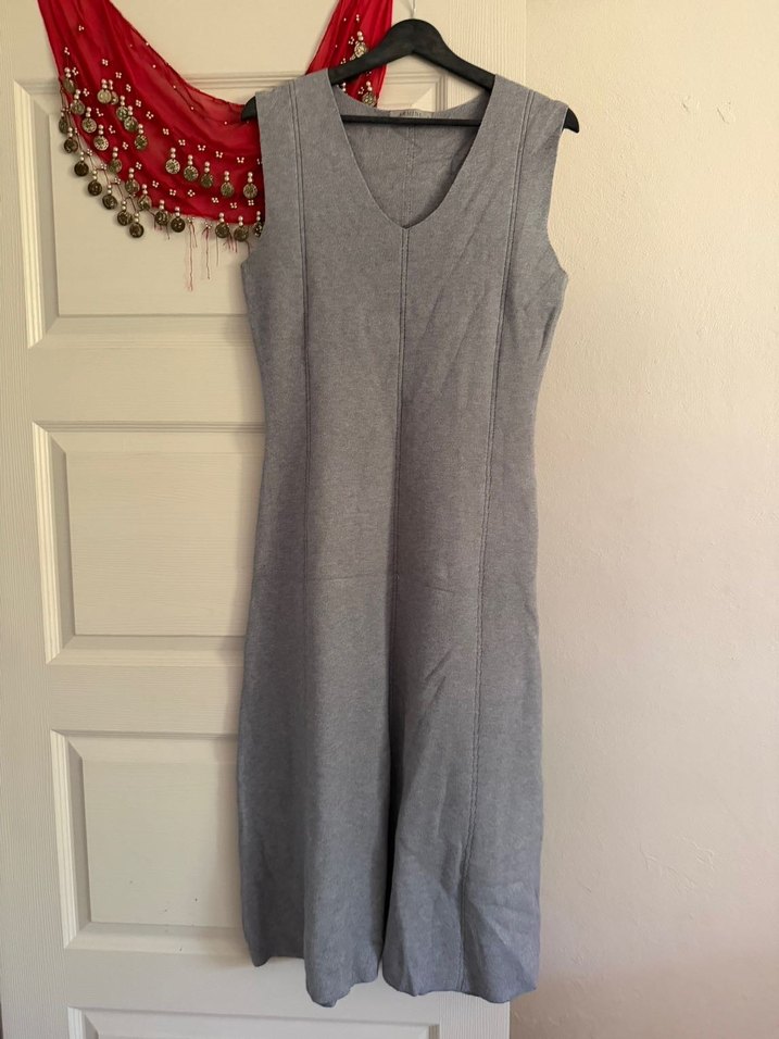 Gri Denim Uzun Askılı Elbise - Görsel 3