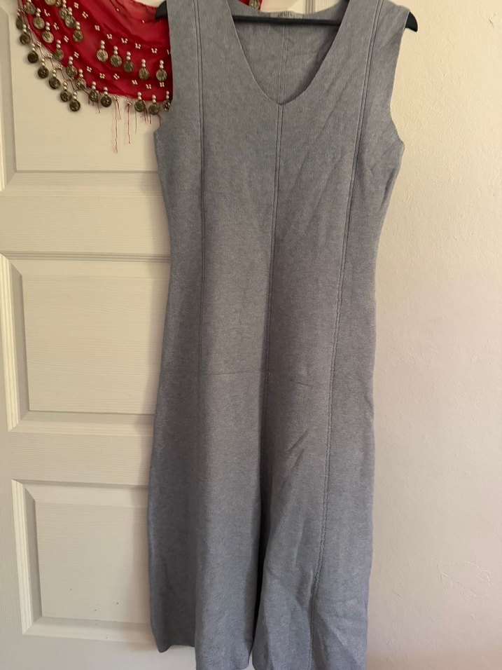 Gri Denim Uzun Askılı Elbise - Görsel 2