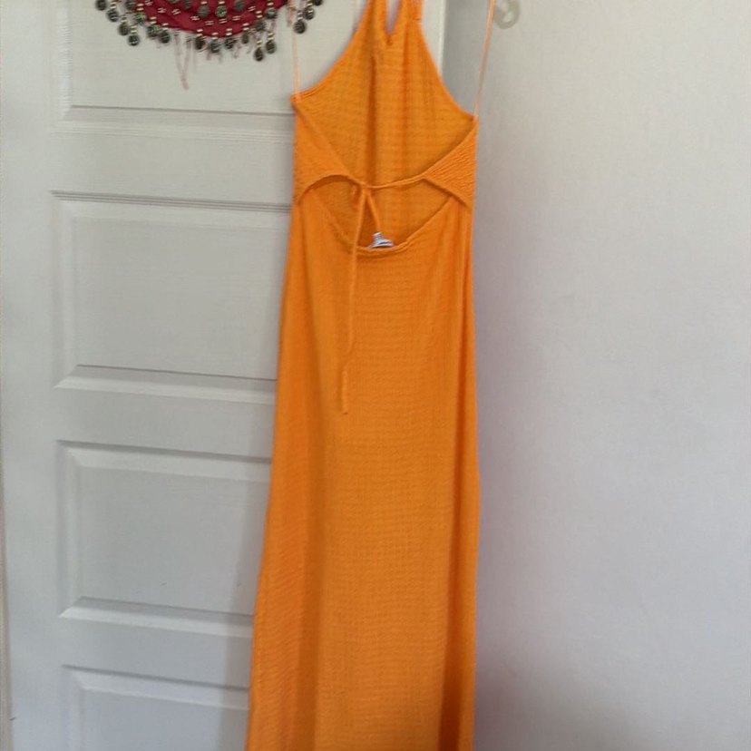 Turuncu Uzun Örme Bohem Elbise - Görsel 3