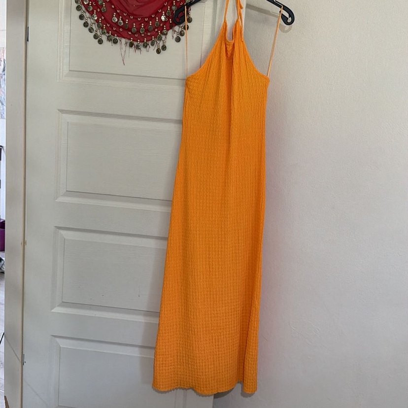 Turuncu Uzun Örme Bohem Elbise - Görsel 2