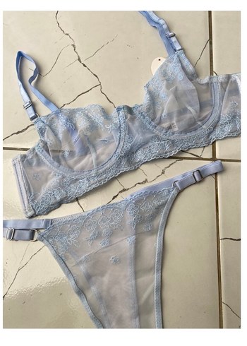 Mavi Nakışlı Bohem Mini Sütyen - Görsel 2