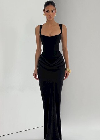 Zara Siyah Kadife Maxi Elbise