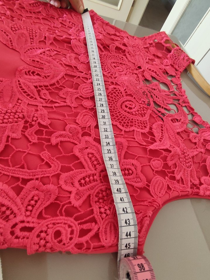 Dantel Detaylı Pembe Midi Abiye Elbise - Görsel 4