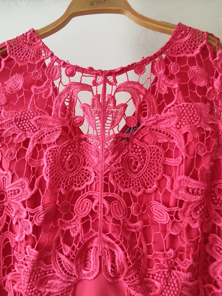 Dantel Detaylı Pembe Midi Abiye Elbise - Görsel 2