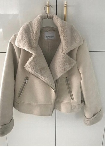 Stradivarius Bej Fermuarlı kürklü Kadın kaban - Görsel 2