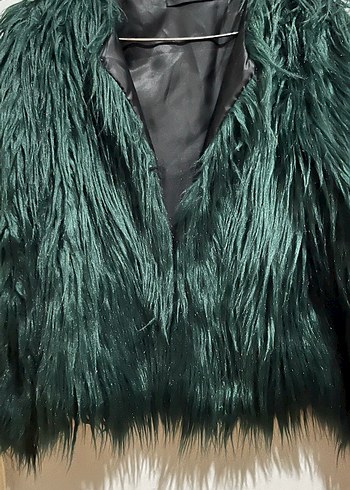 Zümrüt yeşili kürk Kadın Midi Ceket - Görsel 6