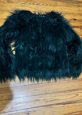 Zümrüt yeşili kürk Kadın Midi Ceket - Görsel 2