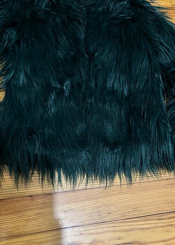 Zümrüt yeşili kürk Kadın Midi Ceket - Görsel 5
