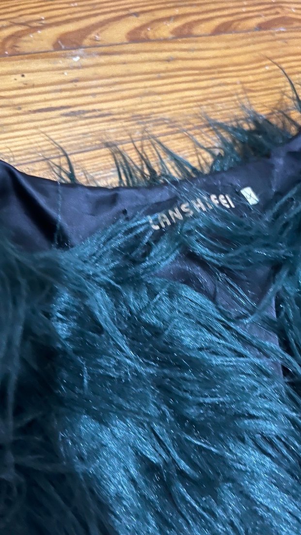 Zümrüt yeşili kürk Kadın Midi Ceket - Görsel 4