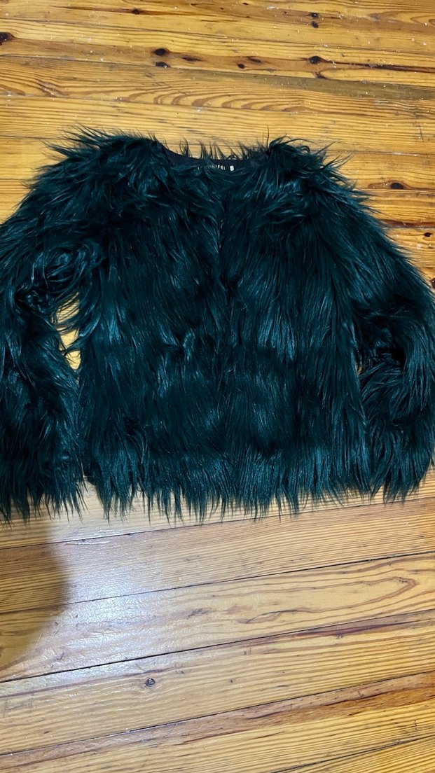 Zümrüt yeşili kürk Kadın Midi Ceket - Görsel 2